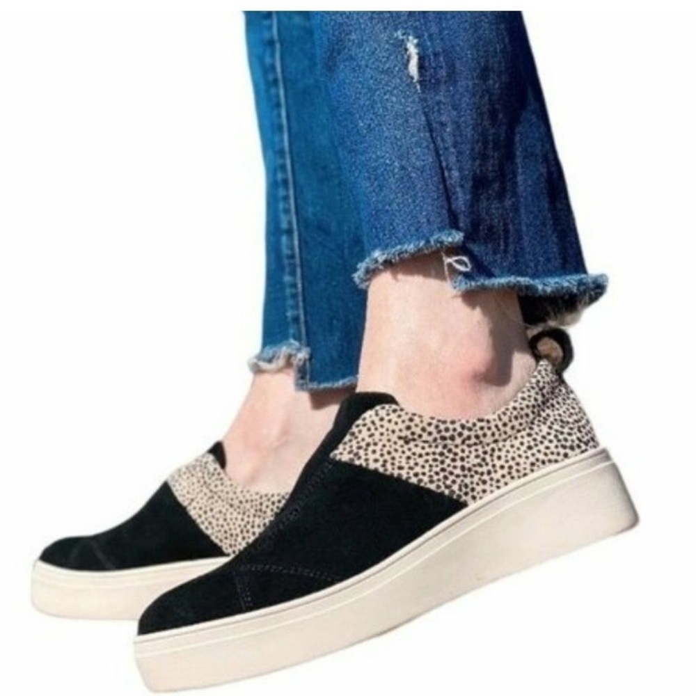 Toms Amber Cheetah Print Slip On Sneakers Suede Leather Black Tan‎ Size 8.5 - Picture 2 of 9